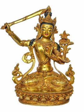 Manjushree Copper Statue with Gold Plating