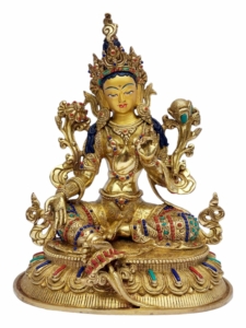 Copper Green Tara Statue with Painted Face