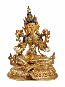 Premium Green Tara Statue - Copper, Gold-Plated Face, Embodying Compassion and Protection