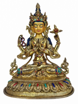 Estatua de Chenrezig - Cobre con rostro dorado