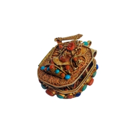 Silver Tibetan Ghau Box with Manjushree Statue