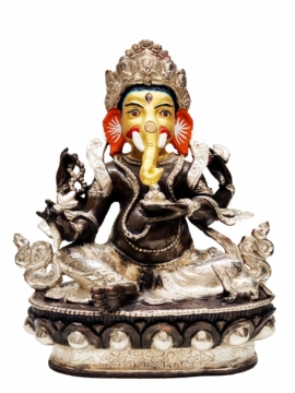Estatua de Cobre de Ganesh - Rostro Oxidado en Plata y Chocolate, Eliminador de Obstáculos