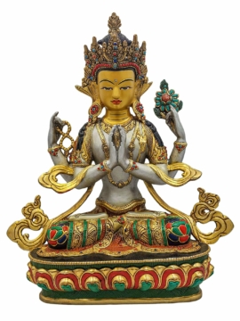 Chenrezig Copper Statue with Gold-Plated Details