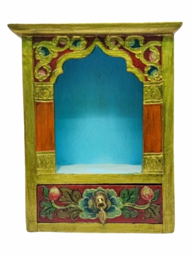Tibetan Wooden Altar with Traditional Color Paintings