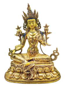 Green Tara Copper Statue with Gold-Plated Face