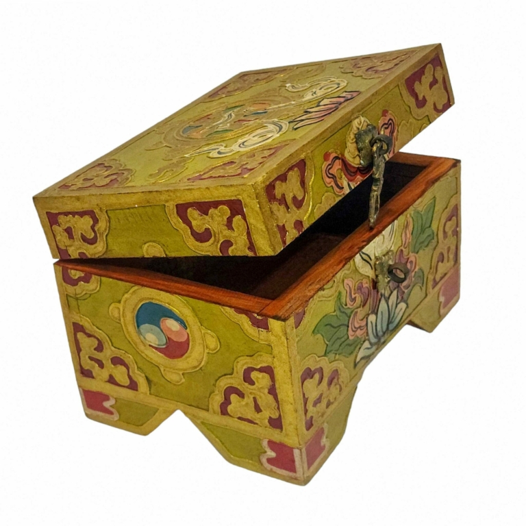 Tibetan Ritual Wooden Box with Color Painting