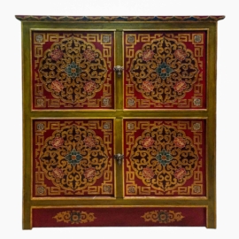 Gabinete de Madera Tibetano con Cuatro Puertas de Flores