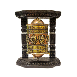 Wood and Brass Wall Prayer Wheel - Mantra