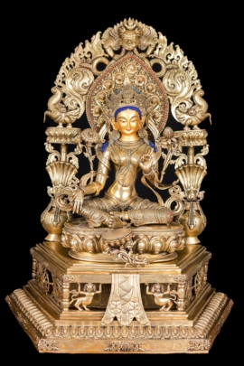 Estatua de Tara Verde - Cobre, cara dorada