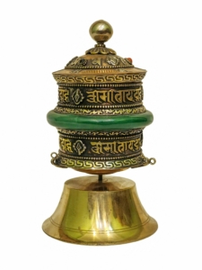 Brass Table Top Prayer Wheel with Ashtamangala Mantras