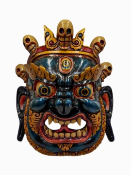 Máscara de madera de Bhairav - Colgante de pared en madera de álamo
