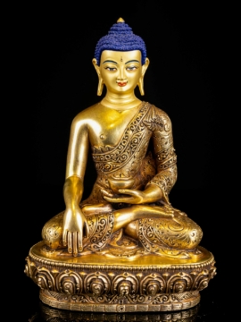 Shakyamuni Buddha Copper Statue with Gold-Plated Face - Enlightenment Symbol