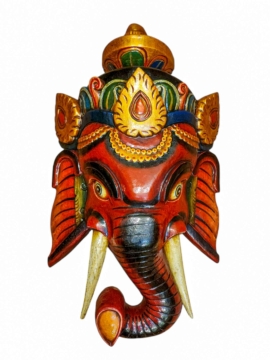Máscara de Madera de Álamo de Ganesh para Colgar en la Pared