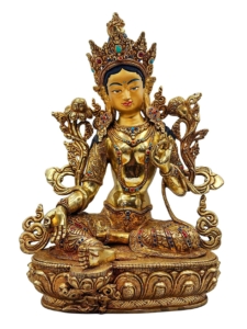 Green Tara Statue - Copper with Gold-Plated Face