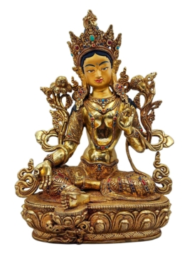 Estatua de Tara Verde - Cobre con Rostro Baño de Oro
