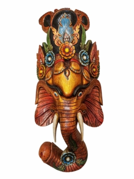 Máscara de Madera de Ganesh, Hecha a Mano para Colgar en la Pared