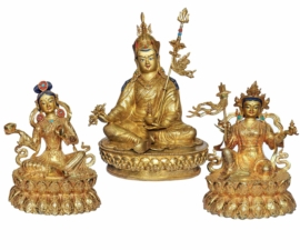Padmasambhava Copper Statue with Consorts