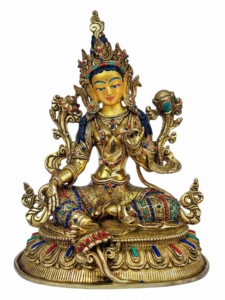 Green Tara Copper Statue with Gold Face
