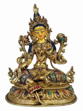 Statue en cuivre de Tara Verte avec visage en or