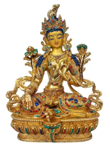 Green Tara Statue - Gold-Plated Copper Finish