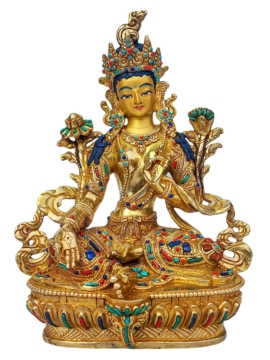Estatua de Tara Verde - Acabado en Cobre Baño de Oro