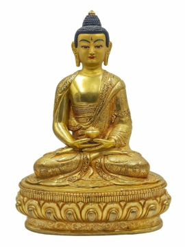 Estatua de Buda Amitābha - Cobre, Baño de Oro, 22 cm