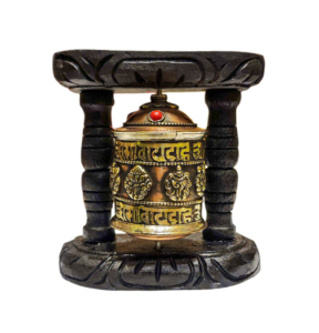 Wood and Brass Wall Prayer Wheel with Mantras