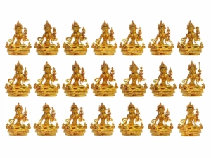 Premium Green Tara Miniature Statue - Gold-Plated Copper Artistry