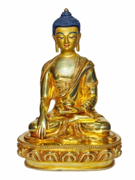 Statue en cuivre de Shakyamuni Bouddha - Fabriquée à la main, dorée et peinte avec des détails sur le visage