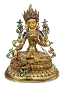 Green Tara Copper Statue with Gold-Plated Face