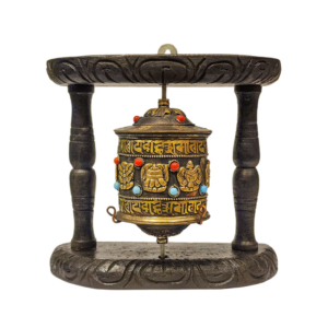 Handmade Wood and Brass Wall Prayer Wheel