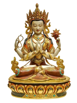 Chenrezig Copper Statue - Bodhisattva of Compassion with Fire Gold Plating