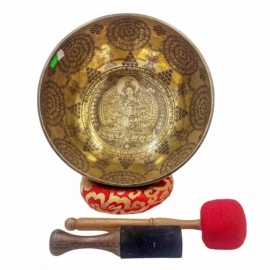 Cuenco Cantor Siete de Bronce con Diseño de Tara Verde