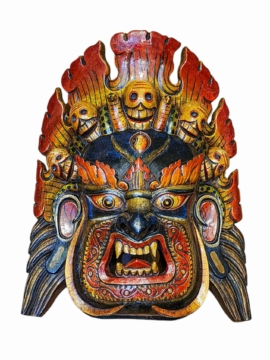 Máscara de Madera de Bhairav de Fuego Hecha a Mano