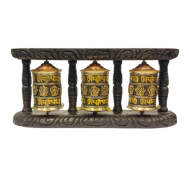 Rueda de Oración de Pared Artesanal con Símbolos Ashtamangala