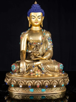 Shakyamuni Buddha Copper Statue with Gold-Plated Face