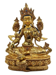 Green Tara Copper Statue with Gold-Plated Face