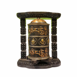 Handmade Wood and Brass Wall Prayer Wheel