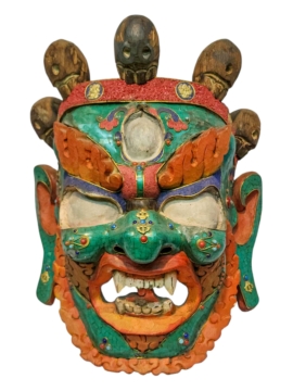 Máscara de Madera de Mahakala - Colgante de Pared en Madera de Álamo
