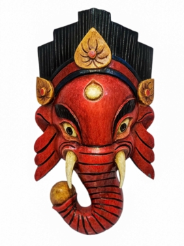 Máscara de Ganesh hecha a mano, colgante de pared en madera de álamo