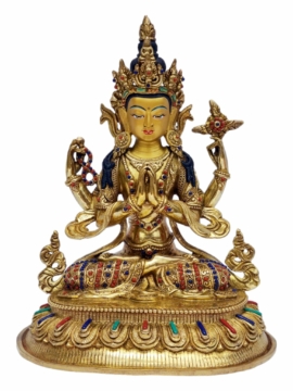 Estatua de Chenrezig en cobre con acabado dorado