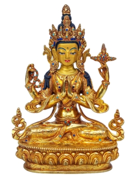 Statue de Chenrezig - Cuivre avec visage doré