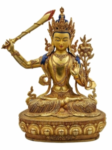 Manjushri Copper Statue - Gold Plated Wisdom