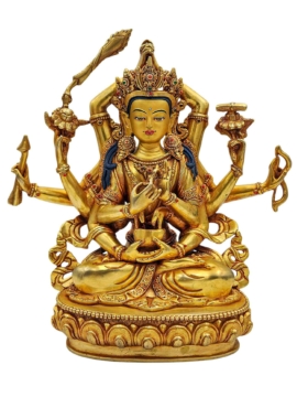 Manjushri Gold Plated Statue with Hand-Painted Face - High-Quality Praise Chant
