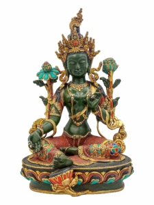 Green Tara Copper Statue with Gold-Plated Accents