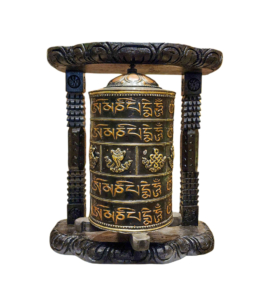 Buddhist Wall Prayer Wheel - Wood and Brass