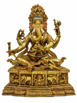 Estatua de Ganesh en Cobre – Removedor de Obstáculos, Dios de la Sabiduría, 23 cm