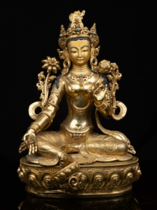 Green Tara Copper Statue with Gold-Plated Face