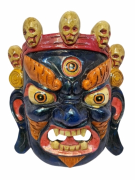 Máscara de Bhairav en Madera - Arte de Pared en Madera de Álamo