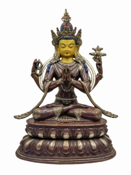 Chenrezig Copper Statue with Silver & Chocolate Oxidation